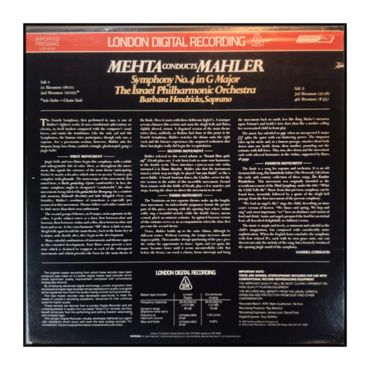Zubin Mehta & Israel Philharmonic Orchestra: Mahler: Symphony No. 4 In G Major