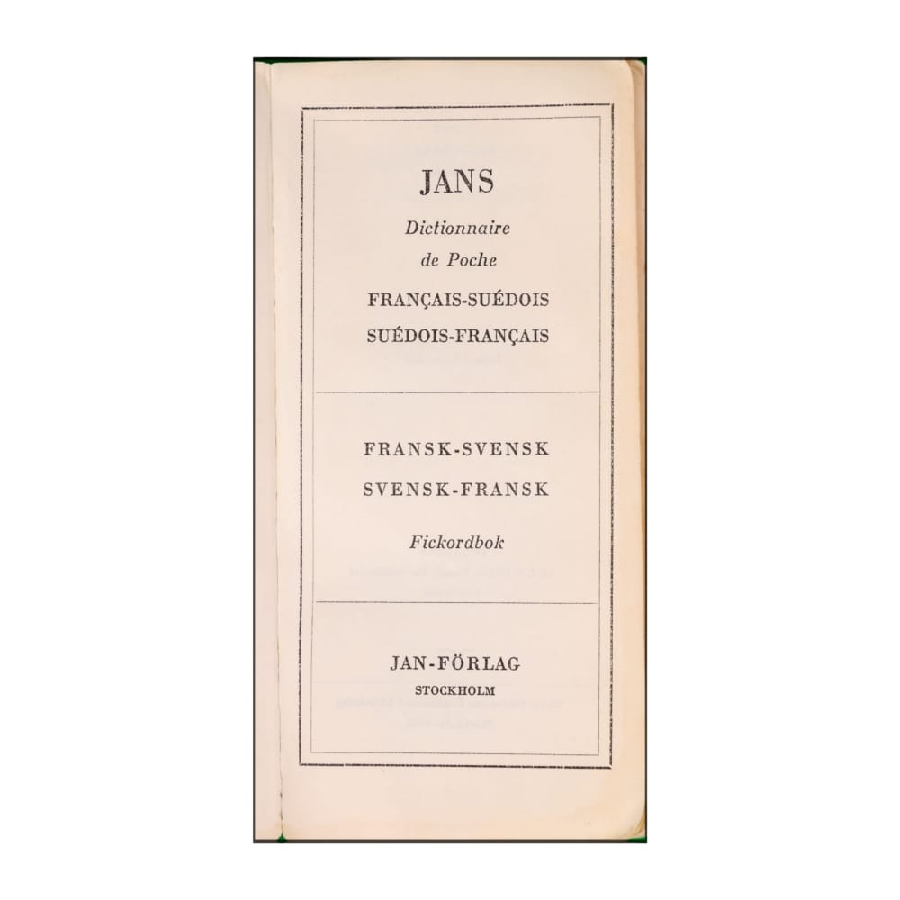 Jans Dictionnaire De Poche Français-Suédois Suédois-Français