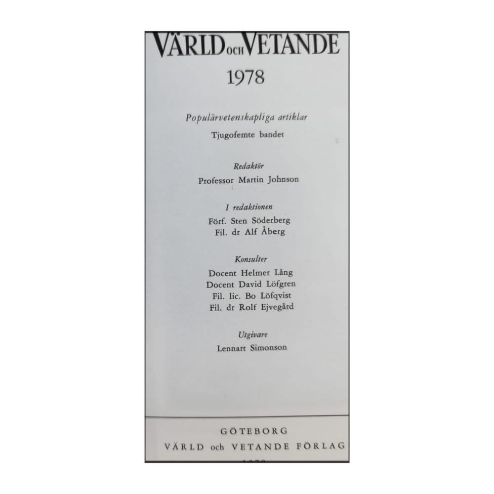 Värld Och Vetande 1978