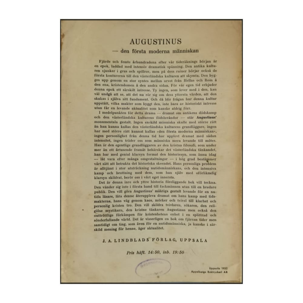 Alf Ahlberg: Augustinus Den Första Moderna Människan