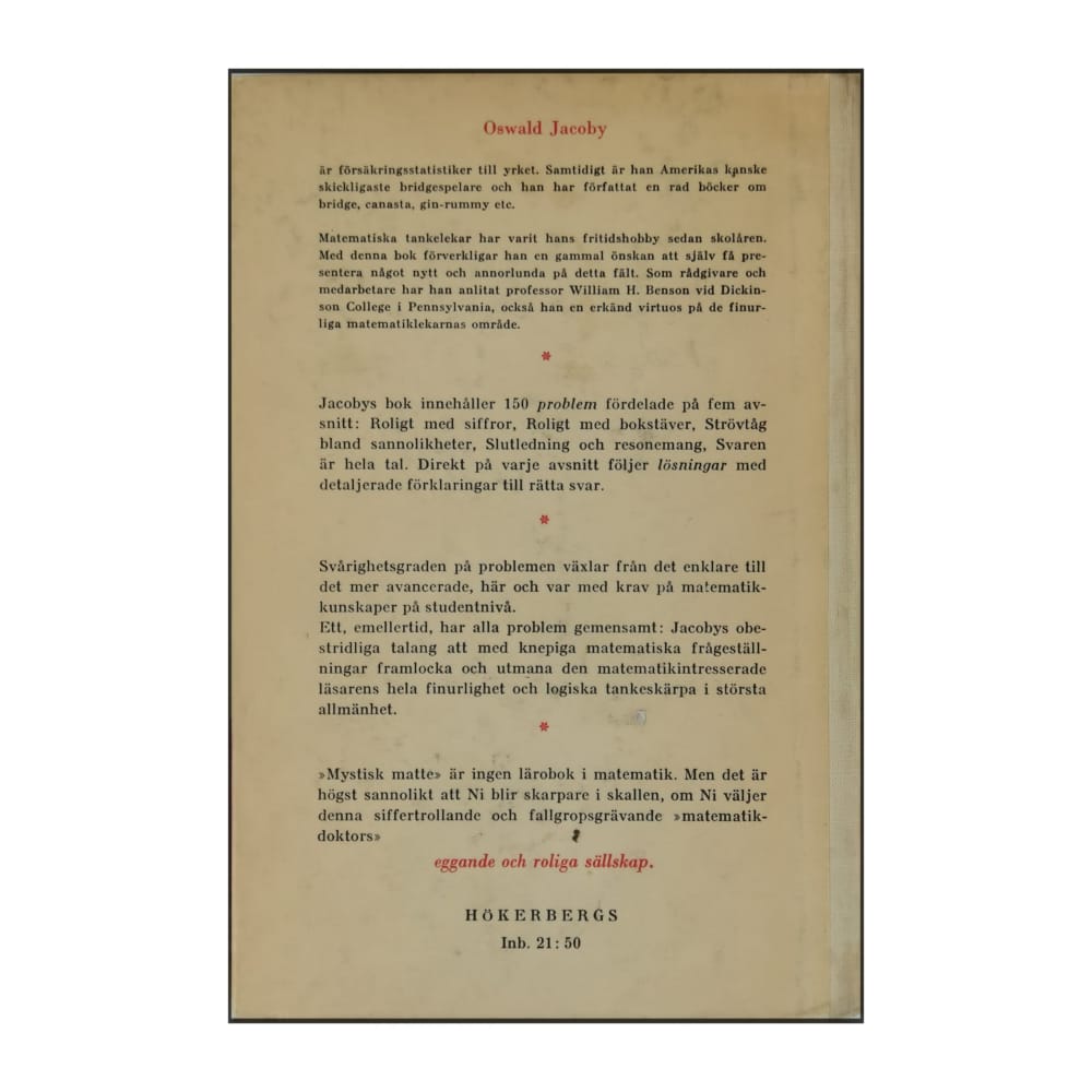 Oswald Jacoby: Mystisk Matte