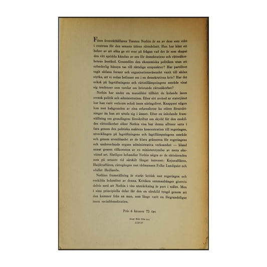 Torsten Nothin: Regeringsmakt Och Rättssäkerhet