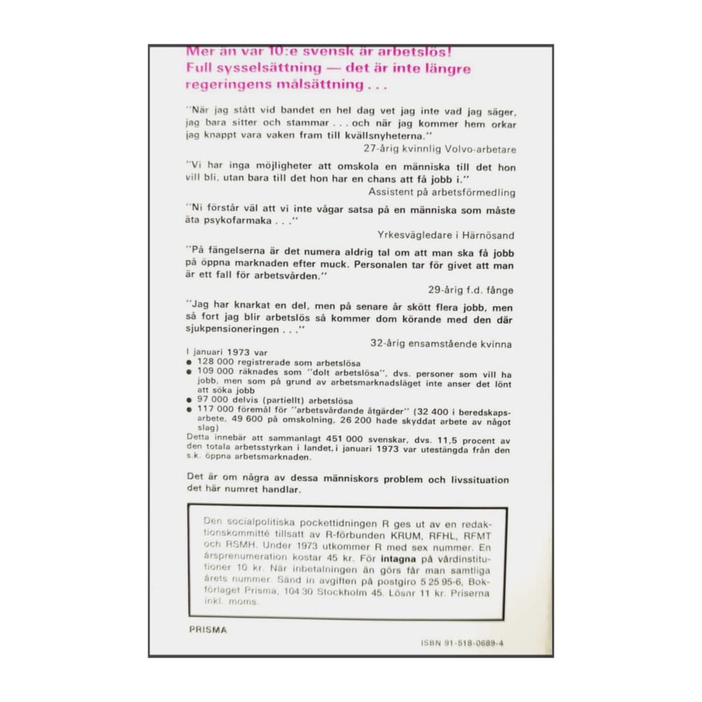 Pockettidningen R 1973 Nr 2 Den Lönsamma Arbetslösheten