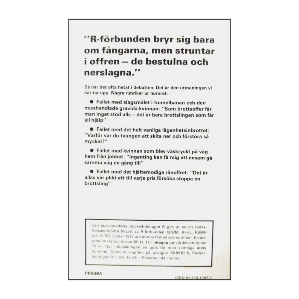 Pockettidningen R 1977 Nr 1 Brottsoffer
