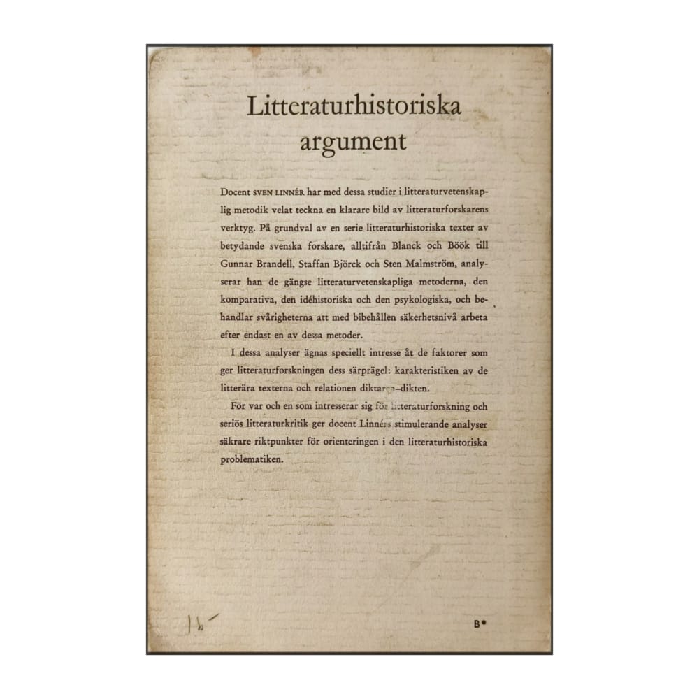 Sven Linnér: Litteratur Historiska Argument