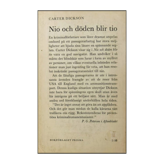 Carter Dickson: Nio Och Döden Blir Tio