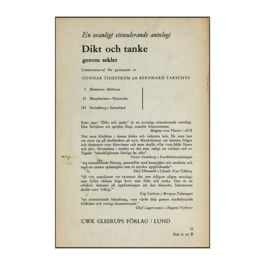 Gunnar Tideström: Lyrik Från Vår Egen Tid