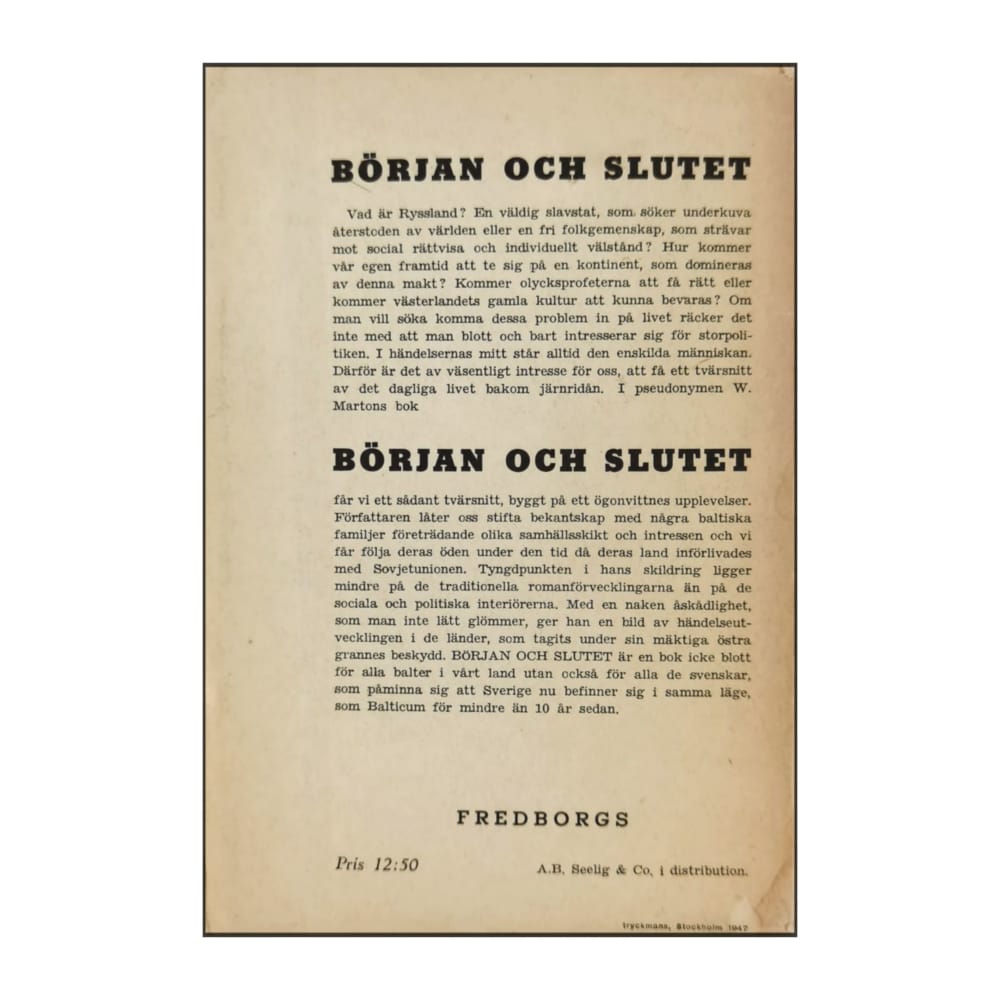 W. Marton: Början Och Slutet