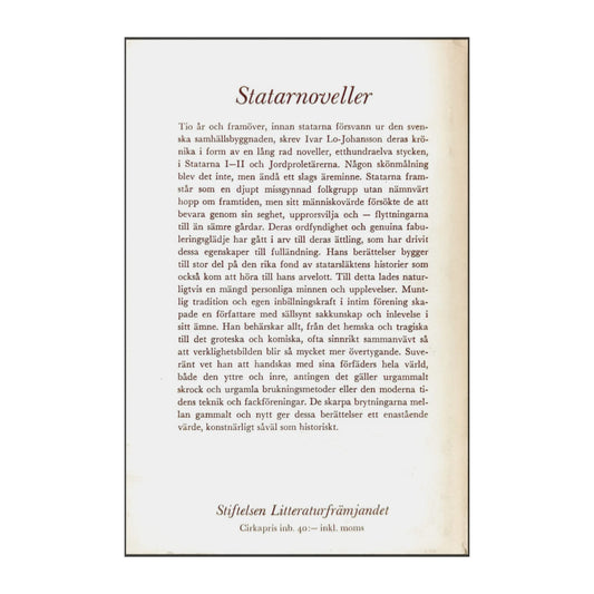 Ivar Lo Johansson: Statarnoveller 1