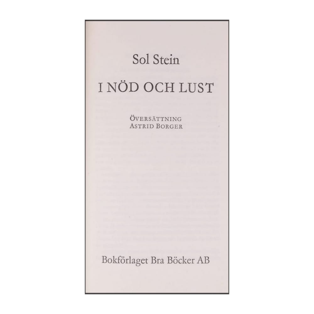 Sol Stein: I Nöd Och Lust