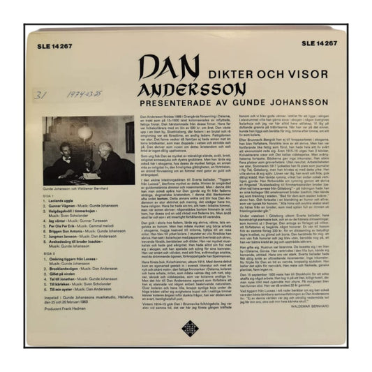 Gunde Johansson: Dan Anderssons Dikter Och Visor