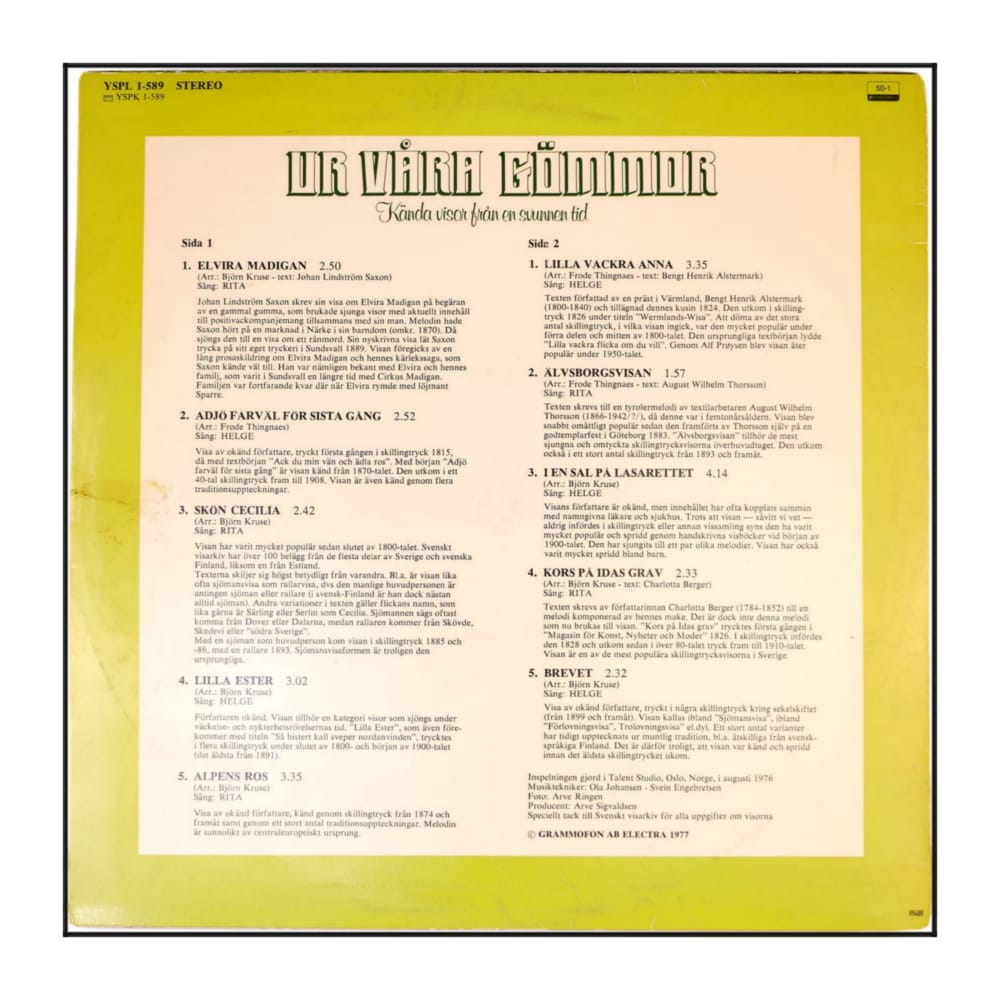 Rita Engebretsen: Ur Våra Gömmor Kända Visor Från En Svunnen Tid