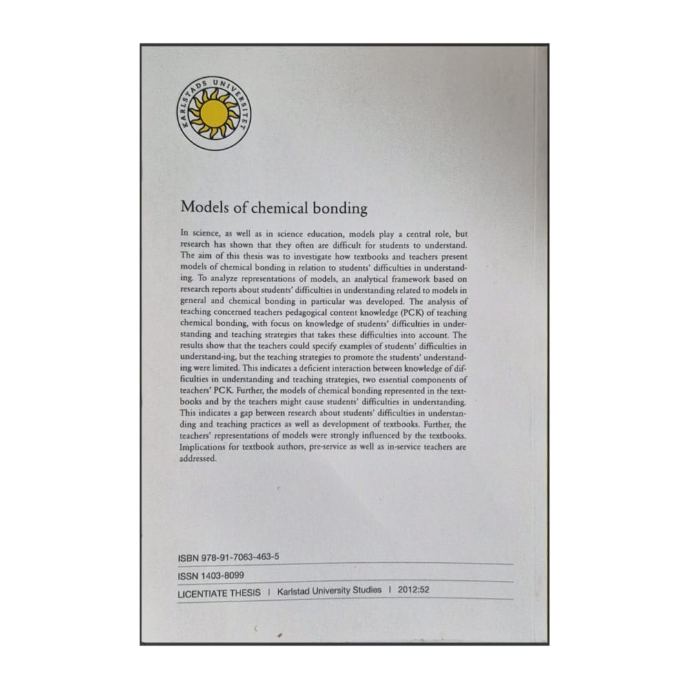 Anna Bergqvist: Models Of Chemical Bonding