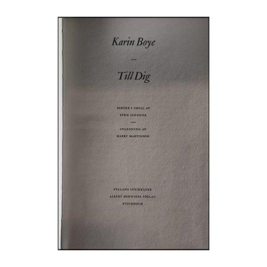Karin Boye: Till Dig