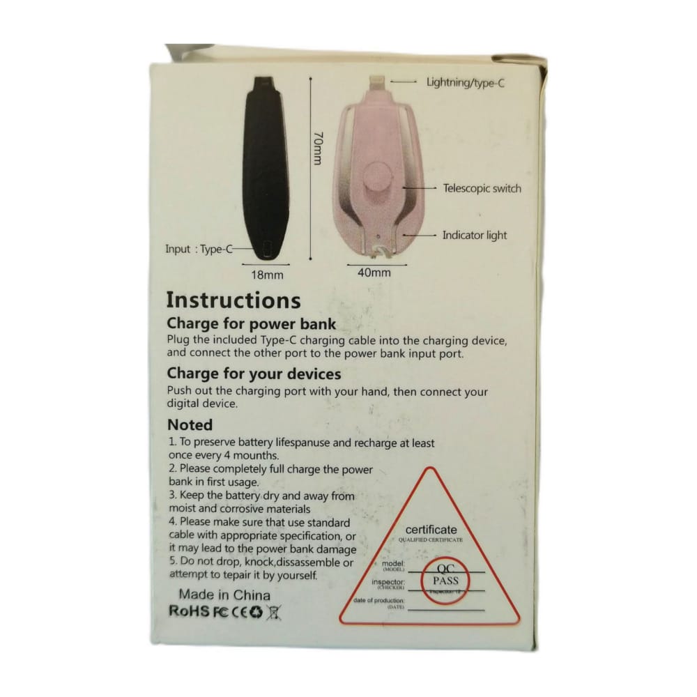 Keychain Emergency Charger: Lightning (Pink)